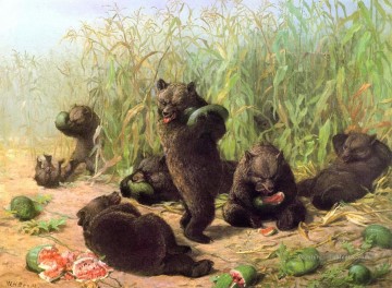 les ours mangent la pastèque William Holbrook Beard Peinture à l'huile